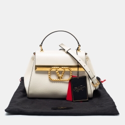 Pre Owned Valentino Ivory Leather Small Rockstud Top Handle Bag