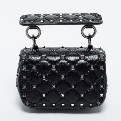 Pre Owned Valentino Black Leather Micro Rockstud Spike Top Handle Bag