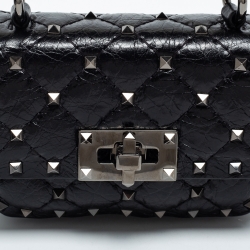 Pre Owned Valentino Black Leather Micro Rockstud Spike Top Handle Bag