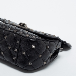 Pre Owned Valentino Black Leather Micro Rockstud Spike Top Handle Bag