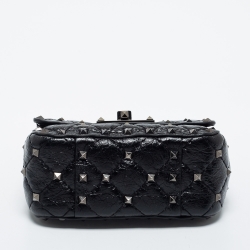 Pre Owned Valentino Black Leather Micro Rockstud Spike Top Handle Bag