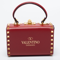 Pre Owned Valentino Red Leather Rockstud Alcove Top Handle Bag