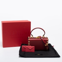 Pre Owned Valentino Red Leather Rockstud Alcove Top Handle Bag