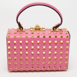 Pre Owned Valentino Pink Leather Rockstud Alcove Top Handle Bag