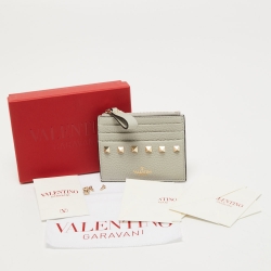 Valentino Light Grey Leather Rockstud Zip Card Holder