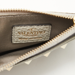 Valentino Light Grey Leather Rockstud Zip Card Holder