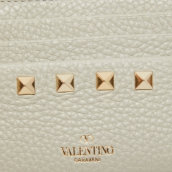 Valentino Light Grey Leather Rockstud Zip Card Holder