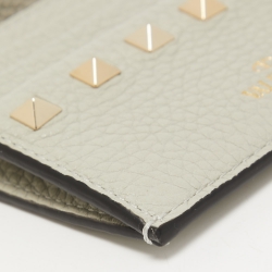 Valentino Light Grey Leather Rockstud Zip Card Holder
