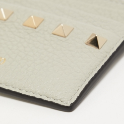 Valentino Light Grey Leather Rockstud Zip Card Holder