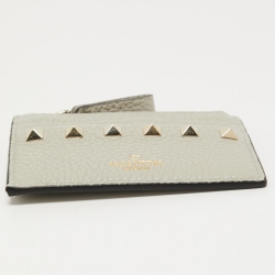 Valentino Light Grey Leather Rockstud Zip Card Holder
