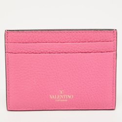 Pre Owned Valentino Pink Leather Rockstud Card Holder 
