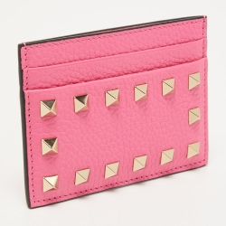 Pre Owned Valentino Pink Leather Rockstud Card Holder 