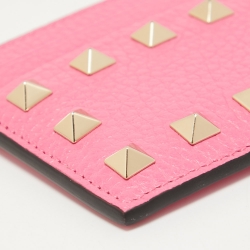 Pre Owned Valentino Pink Leather Rockstud Card Holder 