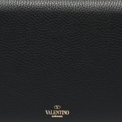 Pre Owned Valentino Black Leather Rockstud Envelope Wallet on Chain