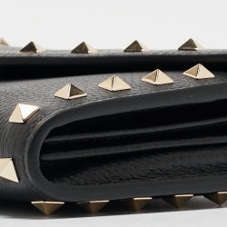 Pre Owned Valentino Black Leather Rockstud Envelope Wallet on Chain