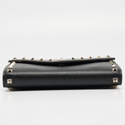 Pre Owned Valentino Black Leather Rockstud Envelope Wallet on Chain