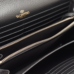 Pre Owned Valentino Black Leather Rockstud Envelope Wallet on Chain