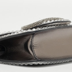 Pre Owned Valentino Grey/Metallic Suede and Leather Crystals VLogo Loco Baguette Bag