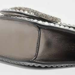 Pre Owned Valentino Grey/Metallic Suede and Leather Crystals VLogo Loco Baguette Bag