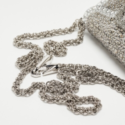 Pre Owned Valentino Grey/Metallic Suede and Leather Crystals VLogo Loco Baguette Bag