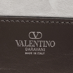 Pre Owned Valentino Grey/Metallic Suede and Leather Crystals VLogo Loco Baguette Bag