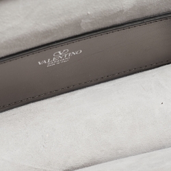 Pre Owned Valentino Grey/Metallic Suede and Leather Crystals VLogo Loco Baguette Bag