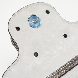 Pre Owned Valentino Grey/Metallic Suede and Leather Crystals VLogo Loco Baguette Bag