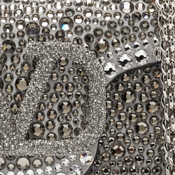 Pre Owned Valentino Grey/Metallic Suede and Leather Crystals VLogo Loco Baguette Bag