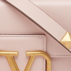 Pre Owned Valentino Pink Leather VLogo Flap Shoulder Bag