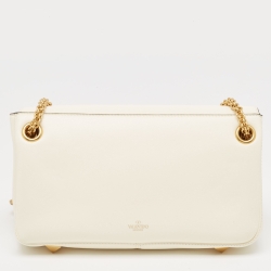 Pre Owned Valentino Ivory Leather Stud Sign Shoulder Bag