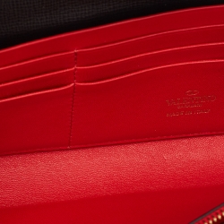 Pre Owned Valentino Black Leather Alcove Rockstud Wallet on Chain