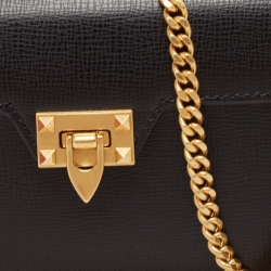 Pre Owned Valentino Black Leather Alcove Rockstud Wallet on Chain