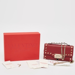 Pre Owned Valentino Burgundy Leather Rockstud Wallet on Chain