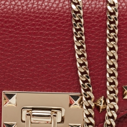 Pre Owned Valentino Burgundy Leather Rockstud Wallet on Chain
