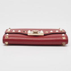 Pre Owned Valentino Burgundy Leather Rockstud Wallet on Chain