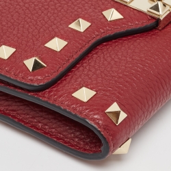 Pre Owned Valentino Burgundy Leather Rockstud Wallet on Chain