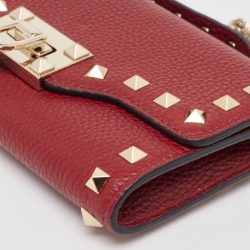 Pre Owned Valentino Burgundy Leather Rockstud Wallet on Chain