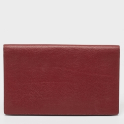 Pre Owned Valentino Burgundy Leather Large VLogo Flat Pouch