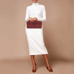 Pre Owned Valentino Burgundy Leather Large VLogo Flat Pouch