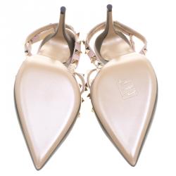 Pre Owned Valentino Green and Beige Leather Rockstud Sandals Size 39