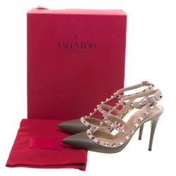 Pre Owned Valentino Green and Beige Leather Rockstud Sandals Size 39