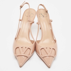 Pre Owned Valentino Beige Patent Escape V logo Pumps Size 39.5