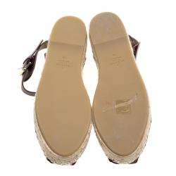 Pre Owned Valentino Burgundy Embellished Suede and Leather Ankle Strap Espadrilles Size 38