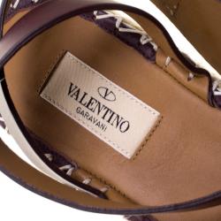 Pre Owned Valentino Burgundy Embellished Suede and Leather Ankle Strap Espadrilles Size 38