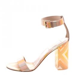 Pre Owned Valentino Native Couture 1975 Print Plexiglass Ankle Strap Sandals Size 39