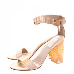 Pre Owned Valentino Native Couture 1975 Print Plexiglass Ankle Strap Sandals Size 39