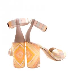 Pre Owned Valentino Native Couture 1975 Print Plexiglass Ankle Strap Sandals Size 39