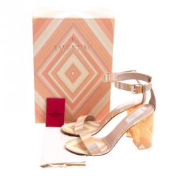 Pre Owned Valentino Native Couture 1975 Print Plexiglass Ankle Strap Sandals Size 39