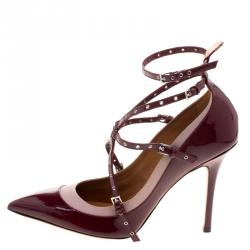 Pre Owned Valentino Two Tone Leather Love Latch Detail Eyelet Embellished Pumps Size 41