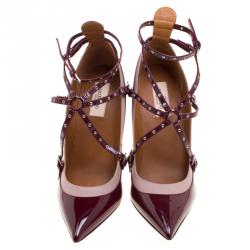 Pre Owned Valentino Two Tone Leather Love Latch Detail Eyelet Embellished Pumps Size 41